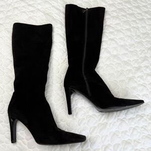 Prada Square Toe Suede Heeled Knee Boots Size 37 US 7